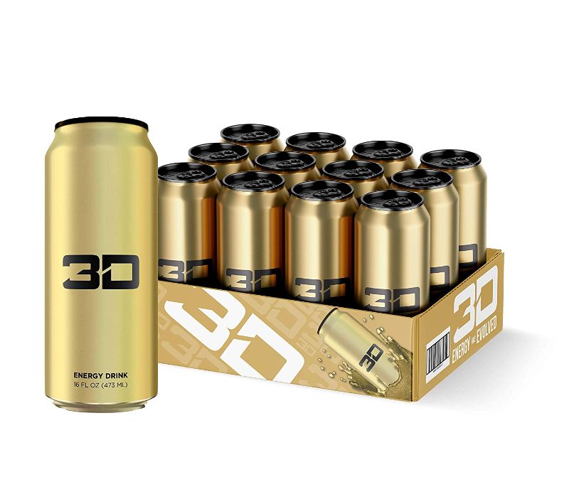 Photo 1 of 3D Sugar-Free Energy Drink, Pre-Workout Performance, Gold, 16 oz Cans (Pack of 12)  B 07 07 23
