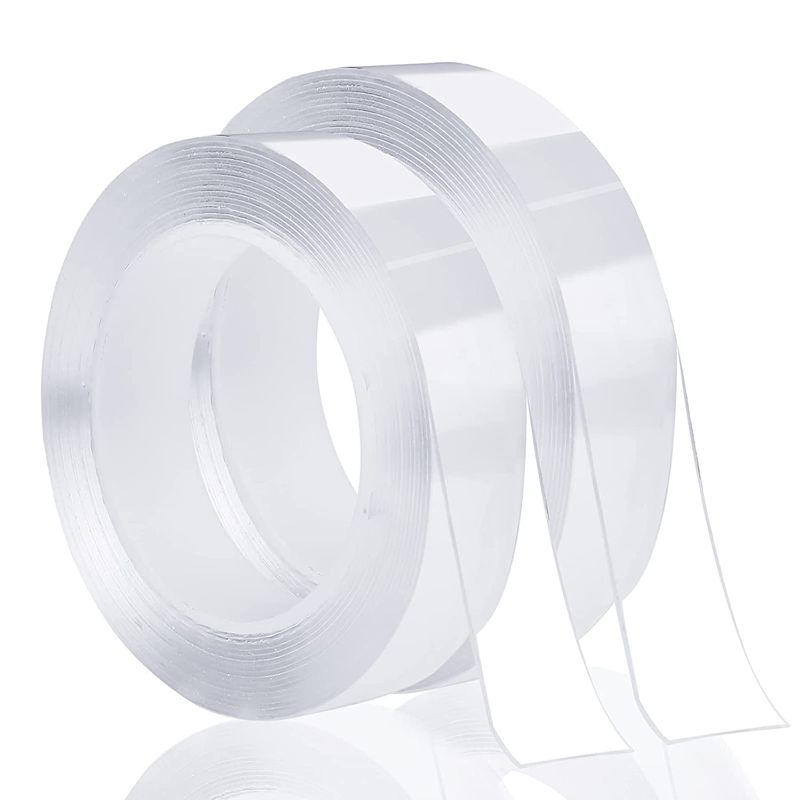 Photo 1 of 2 Rolls Double Sided Tape Heavy Duty Strong Adhesive Mounting Tape No Residue Washable Reusable Transparent Double Stick Tape for Household, Office, Car, Outdoor(0.6Inch & 0.98Inch 5m, Total 33ft)
