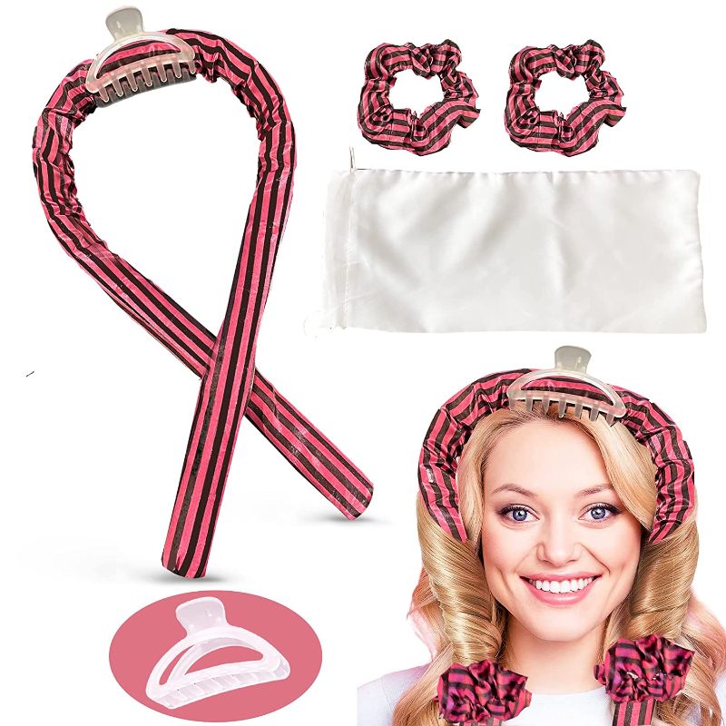 Photo 1 of Heatless Hair Curler Rod Headband - Upgraded 2022 Hair Curlers you can Sleep in Comfortably - Get your Gorgeous Curls Overnight - No Heat Curling with Bonus Hair Clip , Silk Scrunchies & Premium Travel Pouch - Gift for her on Valentines Day
