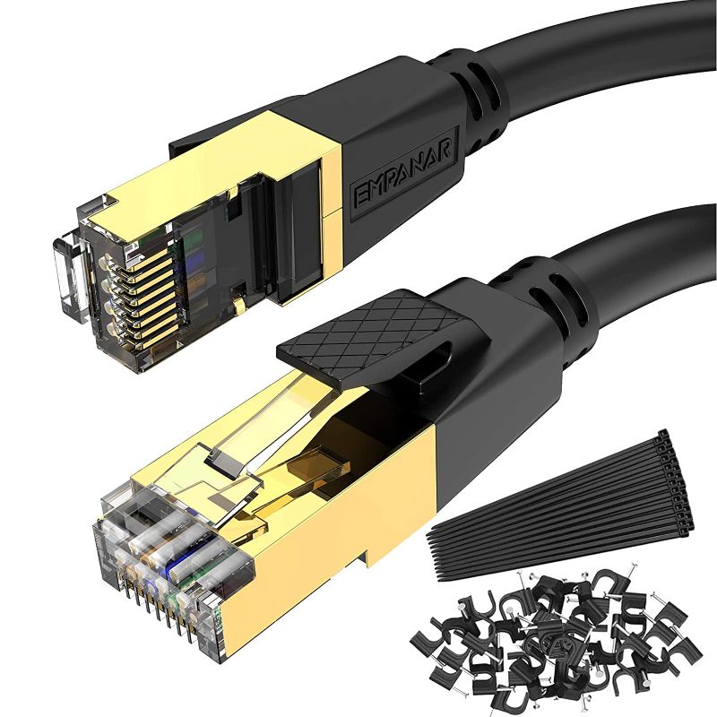 Photo 1 of Empanar Cat 8 Ethernet Cable 25 ft Black High Speed 40Gbps 2000Mhz Lastest Gigabit Cat8 Ethernet Cord for Router Gaming Modem Xbox
