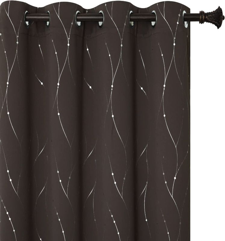 Photo 1 of BUHUA Brown Blackout Curtain Panels, 72 Inches Long, Set of 2 - Thermal Insulated Curtains, Window Grommet Curtains with Floral Pattern (52 x 72 Inch Lenght, Brown, 2 Panels)
