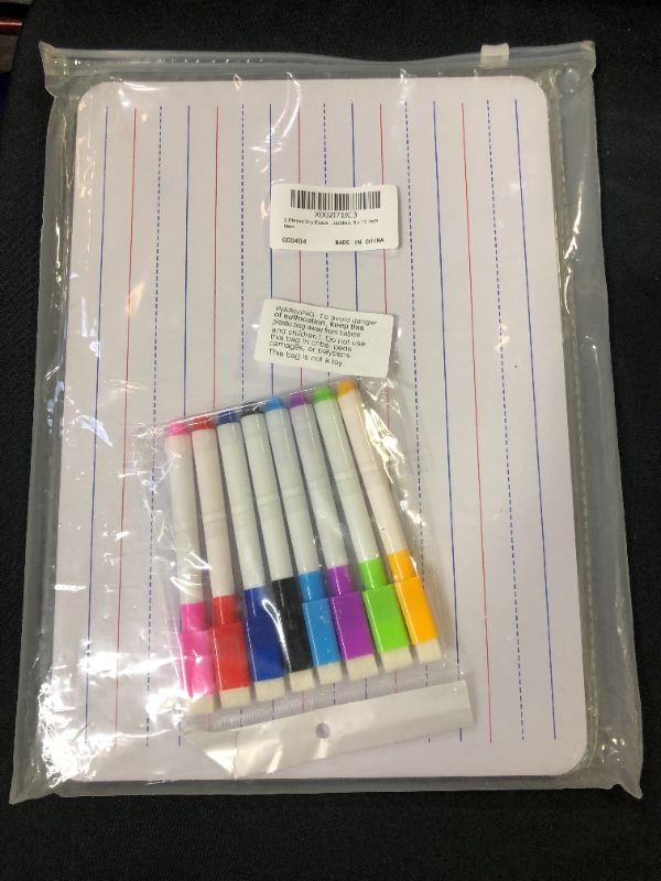 Photo 2 of 2 Pieces Dry Erase Ruled Lap Boards Double Sided Dry Erase Boards with 8 Pieces Color Mixed Erasable Pens for Students Teachers Classrooms Supplies, 9 x 12 Inch
