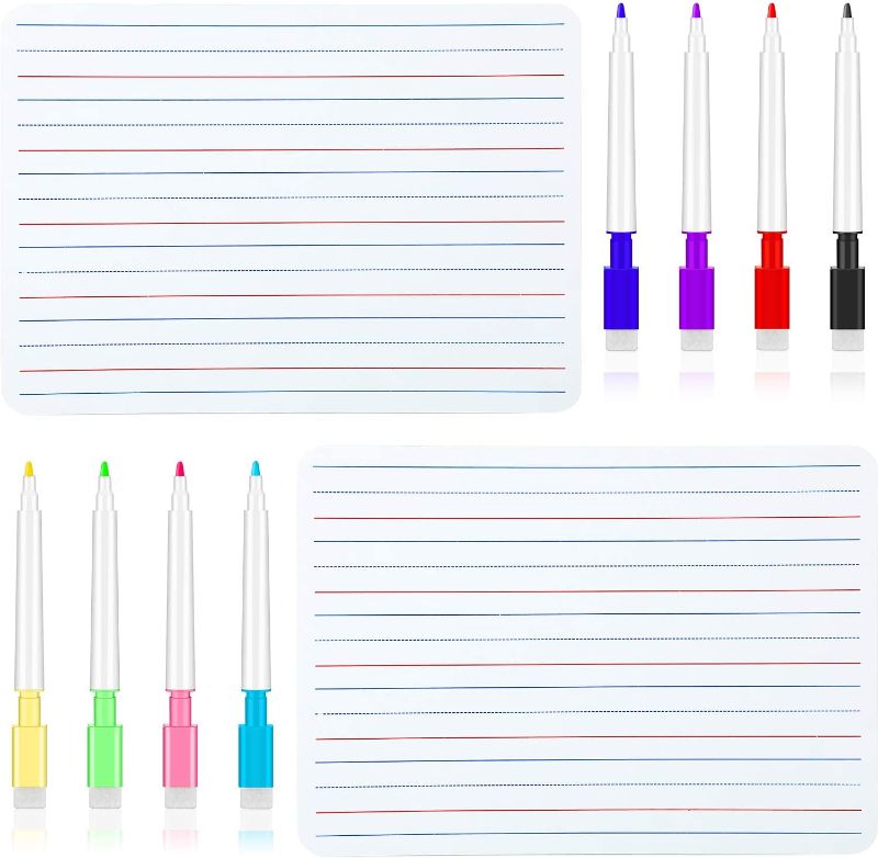 Photo 1 of 2 Pieces Dry Erase Ruled Lap Boards Double Sided Dry Erase Boards with 8 Pieces Color Mixed Erasable Pens for Students Teachers Classrooms Supplies, 9 x 12 Inch
