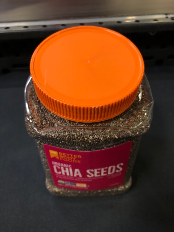 Photo 1 of BetterBody Foods Organic Chia Seeds with Omega-3, Non-GMO, Gluten Free, Keto Diet Friendly, Vegan, Good Source of Fiber, 2 lbs, 32 Oz
bb - 5 - 16 - 2024 - damage to item lid 