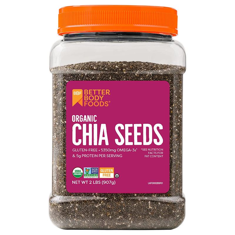 Photo 1 of BetterBody Foods Organic Chia Seeds with Omega-3, Non-GMO, Gluten Free, Keto Diet Friendly, Vegan, Good Source of Fiber, 2 lbs, 32 Oz
bb - 5 - 16 - 2024 - damage to item lid 
