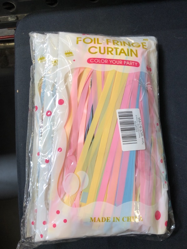 Photo 2 of LOLStar 3 Pack Easter Theme Pastel Foil Fringe Curtains Easter Party Decoration 3.3x8.2 ft Pink Yellow Blue Tinsel Curtains Colorful Photo Booth Prop Streamer Backdrop for Easter Birthday Party Decor
