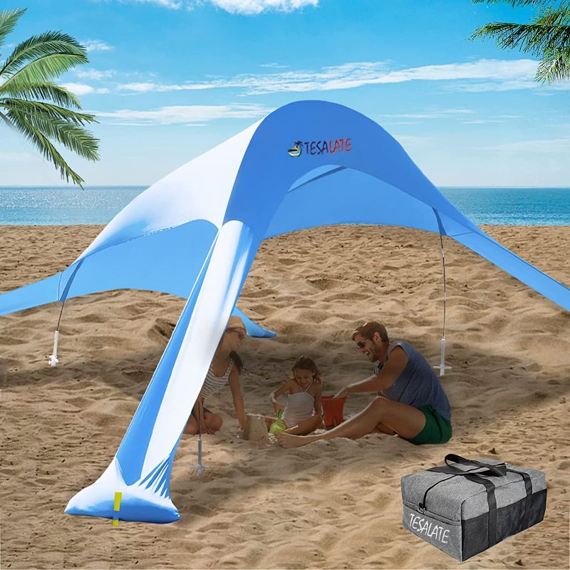 Photo 1 of Beach Canopy Tent Portable Sun Shade Cabana Shelter Camping Pop Up Tents 10 x 10 FT Cool Vacation Travel Necessities
