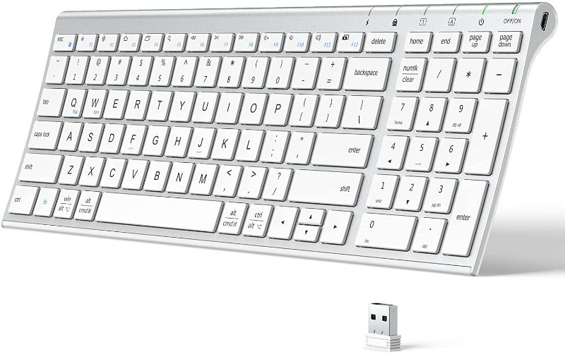 Photo 1 of Wireless Keyboard - iClever GKA22S Rechargeable Keyboard with Number Pad, Full-Size Stainless Steel Ultra Slim Keyboard, 2.4G Stable Connection Wireless Keyboard for iMac, Mackbook, PC, Laptop
