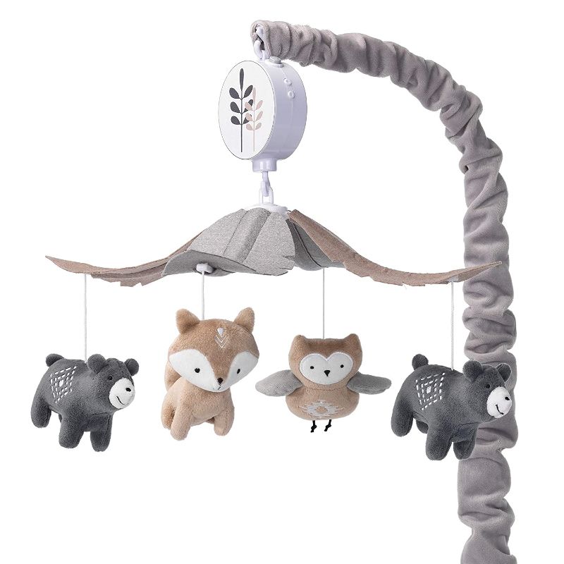 Photo 1 of Lambs & Ivy Woodland Forest Gray/Tan Musical Baby Crib Mobile Soother Toy

