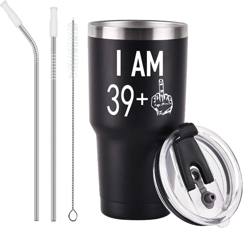 Photo 1 of 39 Plus One Middle Finger Mug Tumbler for Men Women, Funny Turning 40 Years Old Bday Tumbler Idea for Wife Friends Sister Coworker, 30 Oz Stainless Steel Insulated Travel Tumbler, Black
