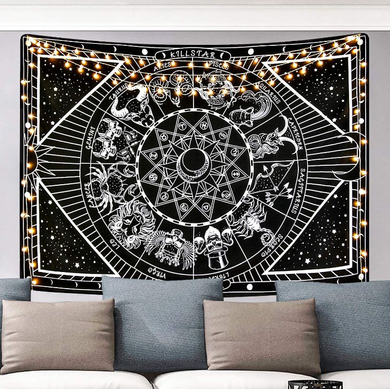 Photo 1 of 12 Constellation Tapestry Moon Star Sun Celestial Tapestry Black and White Tarot Tapestries Hippie Boho Tapestry for Room(71 x 92.5 inches)
