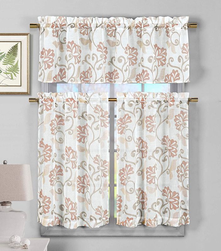 Photo 1 of Duck River Textile Rivietta Floral Kitchen Curtain & Tier Set, 58x15 (1 Piece) 29x36 (2 Pieces), Blush
