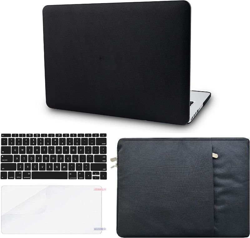 Photo 1 of KECC Compatible with MacBook Pro 13 inch Case 2020-2022 Touch Bar M2 A2338 M1 A2289 A2251 Italian Leather Hard Shell + Keyboard Cover + Sleeve + Screen Protector (Black Leather)
