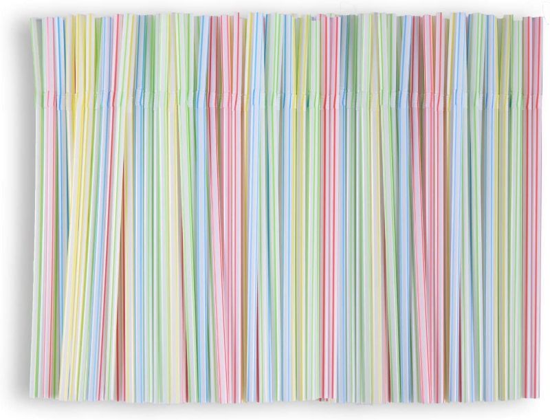 Photo 1 of 1000PCS Flexible straws,Plastic Drinking straws, 8" Long, Stripes Multiple Colors Straws ,suitable for various drinks, juice, milk, tea, cocktails, parties, daily use (1000pcs)
