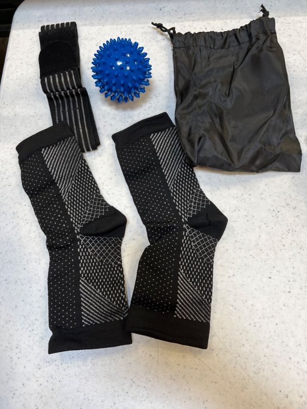 Photo 1 of Ankle Brace Compression Sleeve, Adjustable Ankle Support Strap, for Men Women Sprained Ankle | Achilles Tendonitis Pain | Joint Pain | Plantar Fasciitis and Injured Foot L/XL
