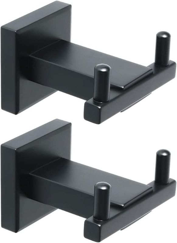 Photo 1 of Alise Towel Hooks Bathroom Double Robe Hook Wall Mount Coat Hooks,SUS 304 Stainless Steel Matte Black Finish Pack of 2
