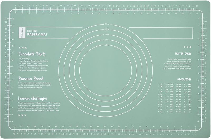 Photo 1 of Silicone Pastry Mat Non Slip with Measurement, for Fondant, Counter Mat, Dough Rolling Mat Fondant/Pie Crust Mat Pizza and Cookies - BPA Free Easy Clean Kneading Matts by KAUKKO(Green-23.62"*15.75")
