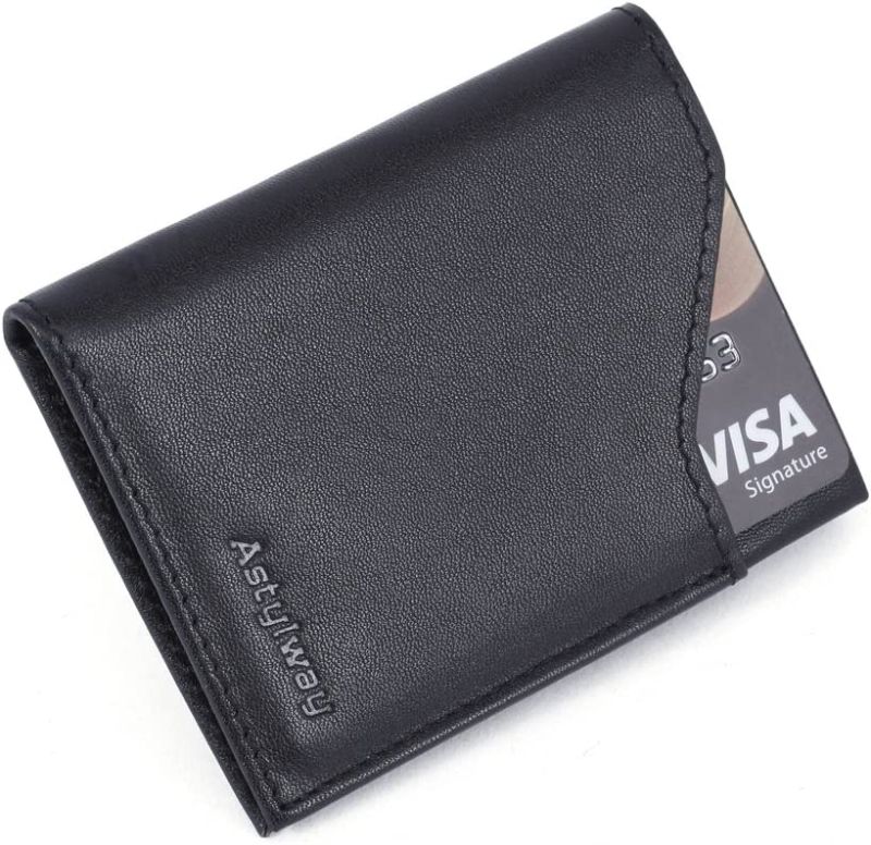Photo 1 of Black Front Pocket Wallet Slim for Men RFID Minimalist Wallets Credit Card Small Leather Wallet
