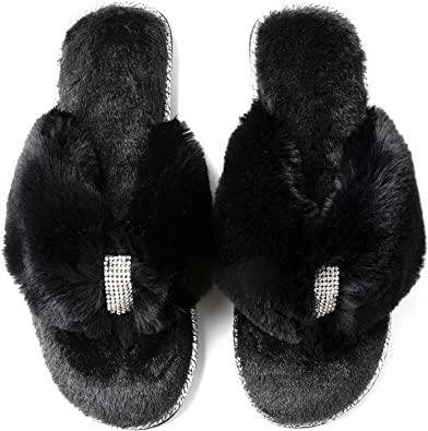 Photo 1 of RockDove Women's Faux Fur Rhinestone Thong Slipper
Size: L 9.5-10.5
