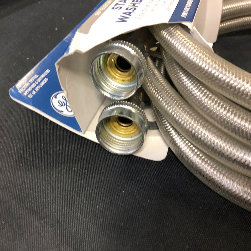 Photo 3 of 4 ft. Universal Stainless Steel Washer Hoses with 90 degree Elbow (2-Pack)
