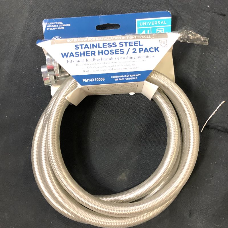 Photo 2 of 4 ft. Universal Stainless Steel Washer Hoses with 90 degree Elbow (2-Pack)
