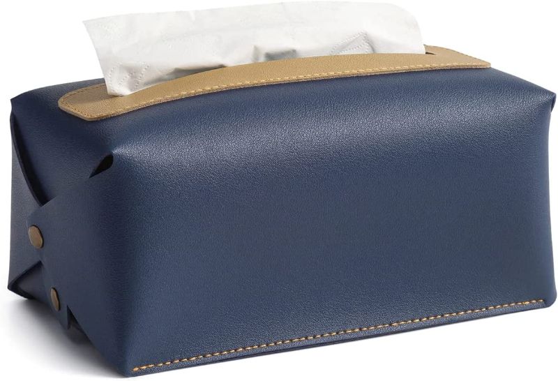 Photo 1 of 2x Modern PU Leather Rectangular Tissue Box Cover, Aeakey Tissue Box Cover -Decorative Holder/Organizer for Bathroom Vanity Countertop,Kitchen, Vehicle,Night Stands,Car, Office Desk & Car 4"X5"X8"
