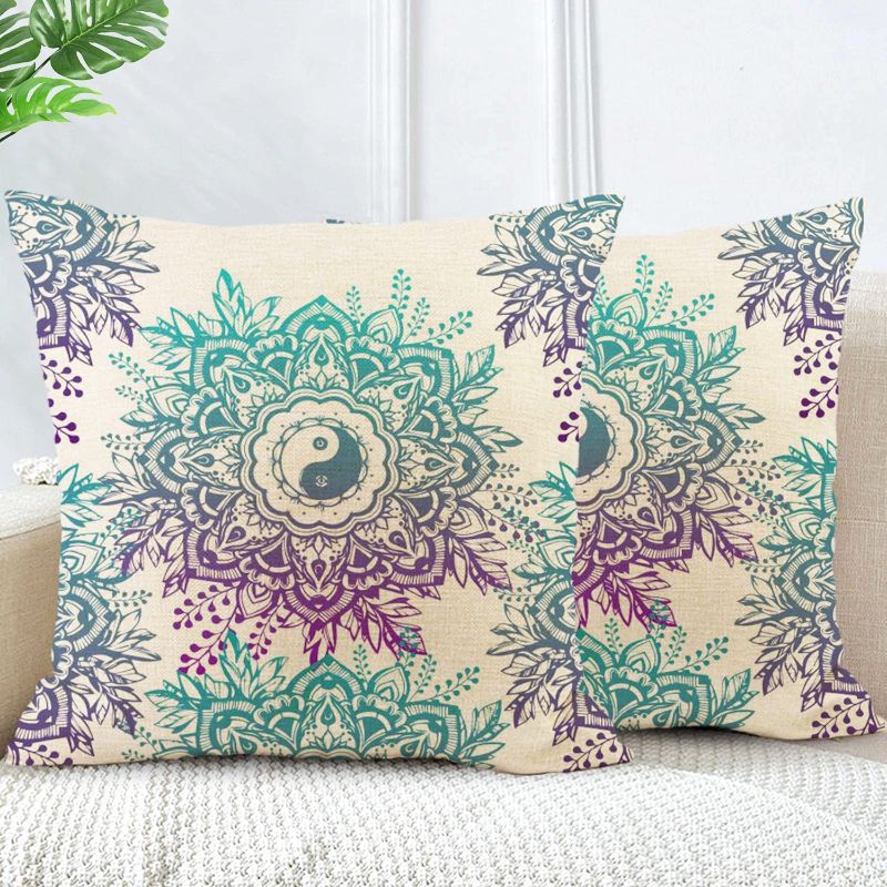 Photo 1 of Decorative Throw Pillow Covers 18 x 18 Inch Set of 2 Yin Yang Mandala Cushion Covers Linen Fabric Pillowcases for Home Sofa Bed Car Decor
