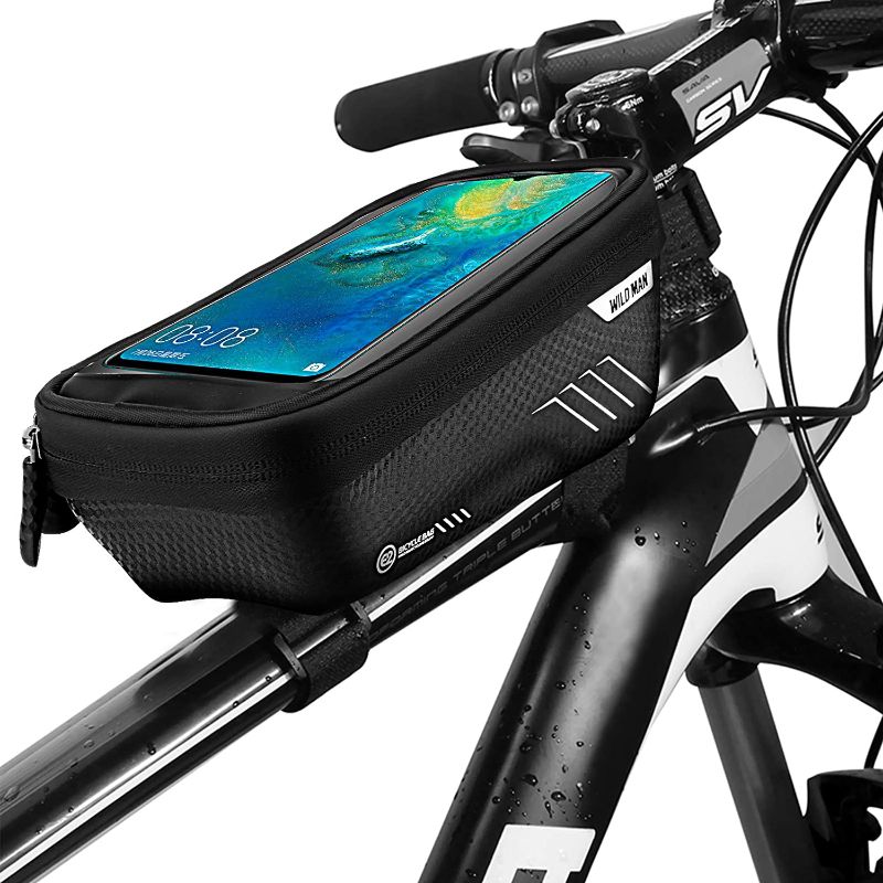 Photo 1 of ACETOP Bike Phone Front Frame Bag, Bicycle Cell Phone Holder Hard Eva Pressure-Resistant Bike Handlebar Bag, TPU Touch Screen Compatible with Most Mobile Phone Under 6.5"
