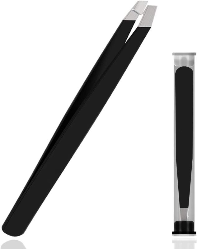 Photo 1 of 4x Slant Tweezers - Professional Stainless Steel Slant Tip?Precision Eyebrow Tweezers For Your Beauty(Single-Black)