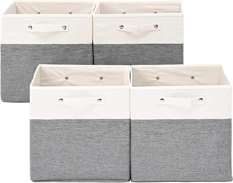 Photo 1 of BNDSKLAI Foldable Cube Storage Bins 13x13x13 Inch [4-Pack],Collapsible Shelf Storage Baskets,Fabric Linen Storage Baskets with Handles,Suitable for Shelf,Closet,Cabinet(White/Grey)
