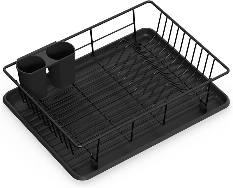 Photo 1 of Dish Drying Rack, GSlife Small Dish Rack with Tray Compact Dish Drainer for Kitchen Counter Cabinet, Black
