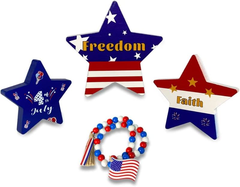 Photo 1 of 4th of July Patriotic Wooden Table Decor, 4Pcs