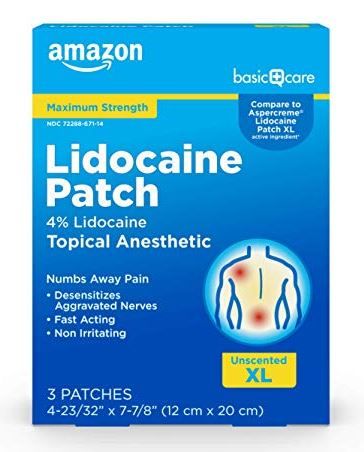 Photo 1 of Amazon Basic Care Lidocaine Patch, 4% Topical Anesthetic, 12 cm x 20 cm, Maximum Strength Pain Relief Patch, Fragrance Free, 2 Count 
