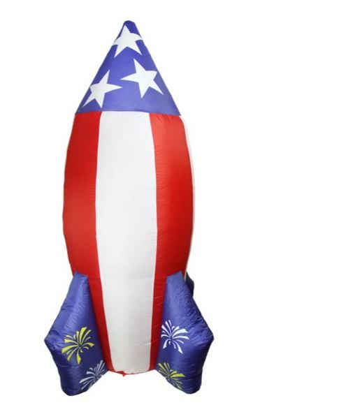 Photo 1 of 8' Inflatable Lighted Red White and Blue Rocket Yard Art Decoration
