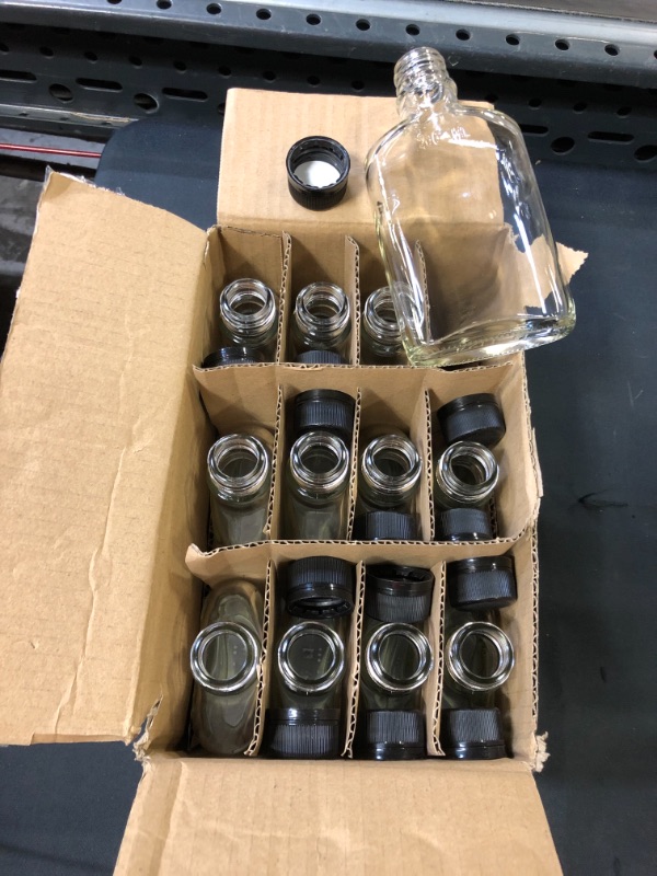 Photo 1 of 200 ml Glass Flask Bottle - 12 Pack Liquor Pocket Flask with Plastic Top, Sauce, Oil, Syrup Bottle
