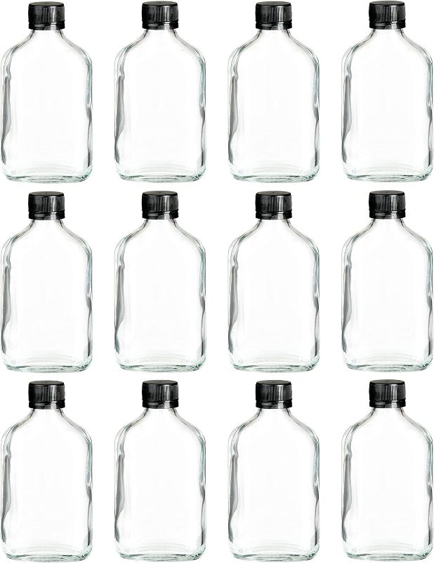 Photo 1 of 200 ml Glass Flask Bottle - 12 Pack Liquor Pocket Flask with Plastic Top, Sauce, Oil, Syrup Bottle
