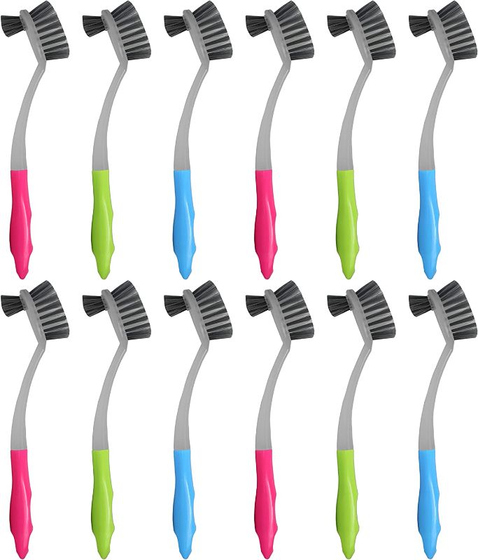 Photo 1 of 12 Handled Dish Brushes with Corner Catchers - 3 Colors - Thick, Durable Plastic - 11" H (12)
