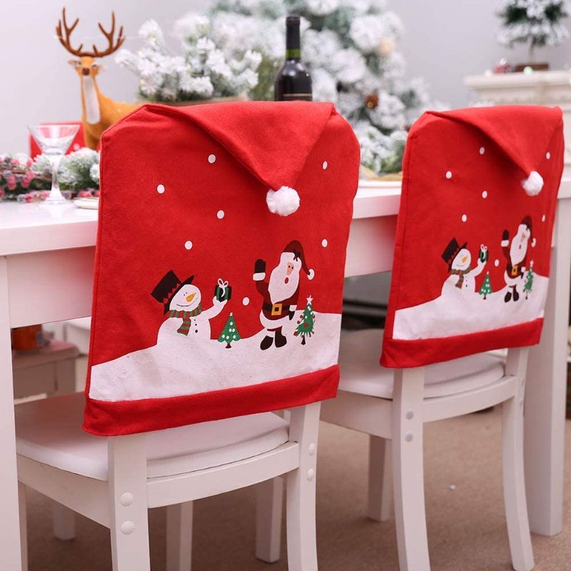 Photo 1 of CLELO Christmas Chair Cover Santa Cap Snowman Red Chair Covers Chair Back Decoration Xmas Festive Home Dinner Decor, 6Pcs
