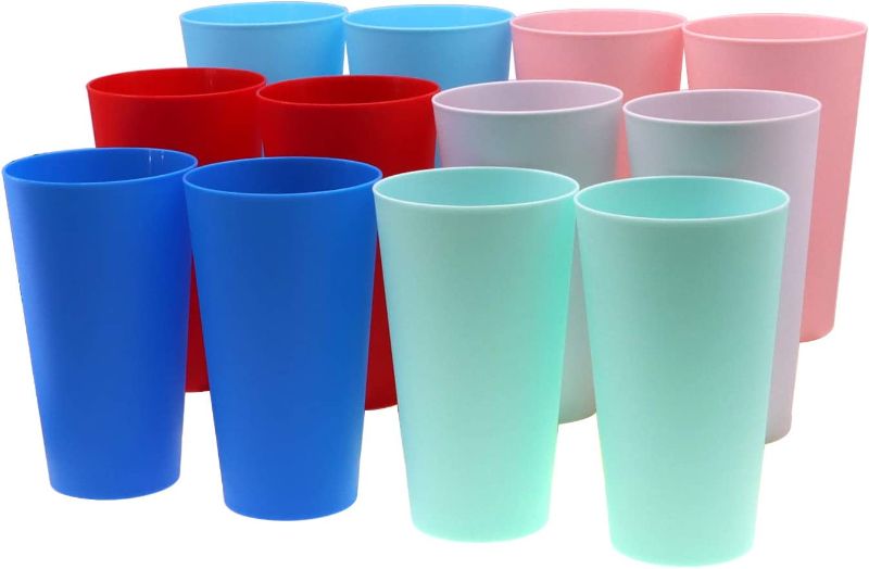 Photo 1 of AOYITE 32 ounce Reusable Plastic Tumblers Set, BPA-Free and Dishwasher Safe Drinking Cups, Kids Glasses Set of 12 in 6 Assorted Colors For Indoor Outdoor Use
