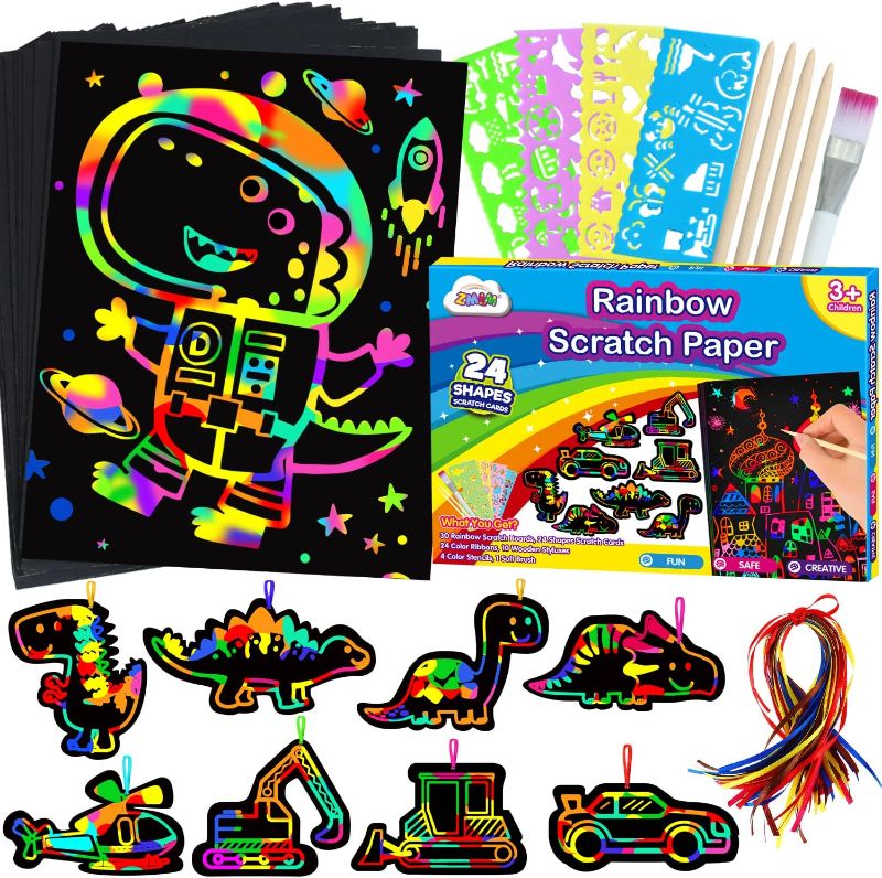 Photo 1 of ZMLM Scratch Paper Art Boy: Magic Craft Rainbow Paper Drawing Kit Black Scratch Off Pad Sheet Toddler Preschool Toy for 3-10 Age Kid Holiday|Party Favor|Birthday|Children's Day Gift
