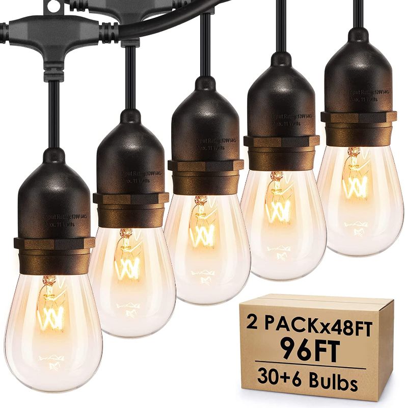 Photo 1 of 96FT (2 x 48FT) Dimmable Outdoor Bistro String Lights for Patio, Waterproof Hanging Vintage 11W Edison Bulbs, 48Ft Commercial Lights String Perfect for Cafe Backyard Pergola, Blk(96ft)
