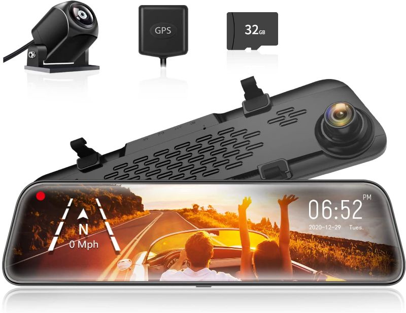 Photo 1 of WOLFBOX G840S 12“ Mirror Dash Cam Backup Camera,1296P Full HD Smart Rearview Mirror for Cars & Trucks, 1080P Front and Rear View Dual Cameras, Night Vision, Parking Assistance, Free 32GB Card & GPS
