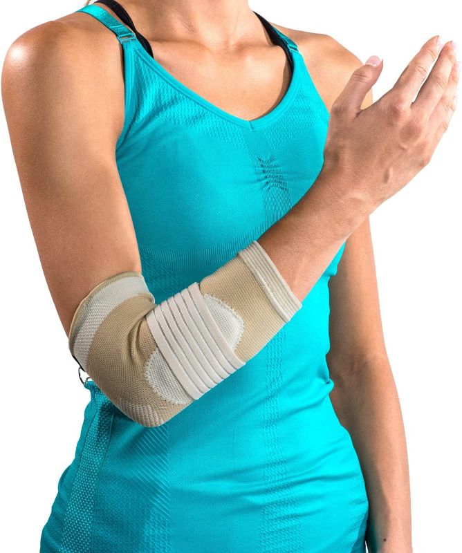 Photo 1 of DonJoy Advantage DA161ES02-TAN-XL Deluxe Elastic Elbow for Sprains, Strains, Golfer's and Tennis Elbow, Swelling, Tan, XL 12", 14"
