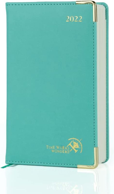Photo 1 of POPRUN Daily Planner 2022 One Page per Day with Vegan Leather Hardcover - Agenda 2022 Hourly Appointment Book with Monthly Calendar, Pocket Size 4.25" x 6.75", Green
