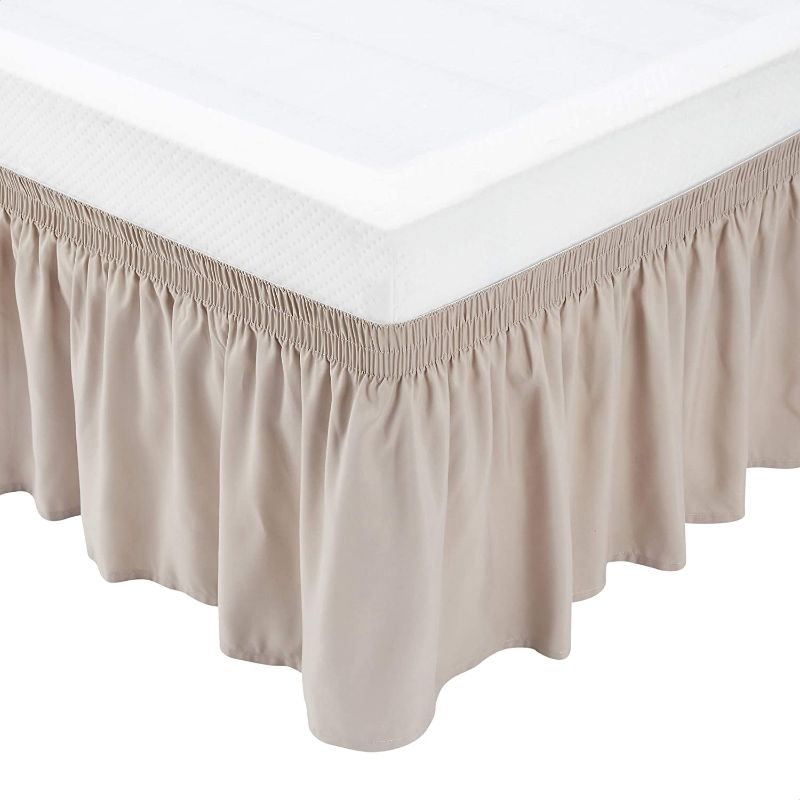 Photo 1 of Amazon Basics Lightweight Elegantly Styled Ruffled Bed Skirt, Three Sided Wrap Around with Easy Fit Elastic, 16" Drop- Twin/TwinXL, Taupe
