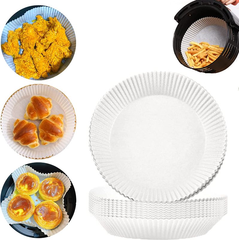 Photo 1 of Air Fryer Disposable Paper Liner - 50PCS 6.3Inch Round Non-Stick Parchment Paper, Oil-proof, Water-proof Cooking Baking Roasting Filter Paper for Air Fryers Basket, Microwave Oven, Frying Pan
