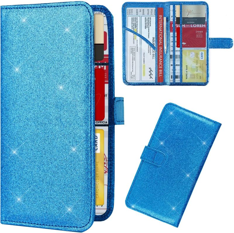 Photo 1 of Car Registration and Insurance Holder, Leather Vehicle Card Document Glove Box Organizer, Auto Truck Compartment Accessories for Essential Information, Driver License Cards (Blue)

