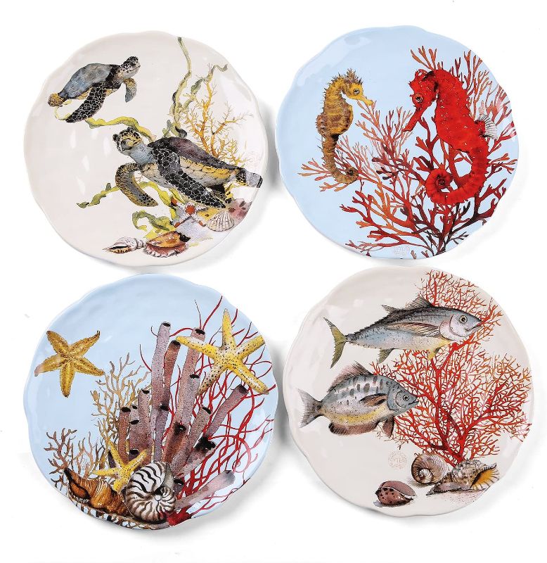 Photo 1 of FORLONG FL8004 Ceramic Dinner Plates Set of 4 Kids Dinnerware Set - 8.5" Sea World
