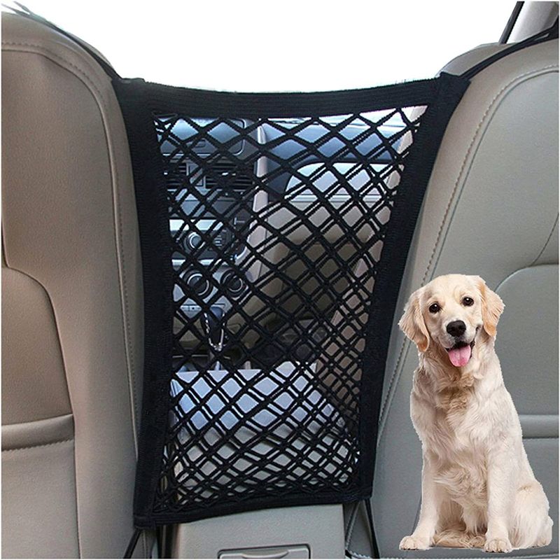 Photo 1 of DYKESON Dog Car Net Barrier Pet Barrier with Auto Safety Mesh Organizer Baby Stretchable Storage Bag Universal for Cars, SUVs -Easy Install, Car Divider for Driving Safely with Children & Pets