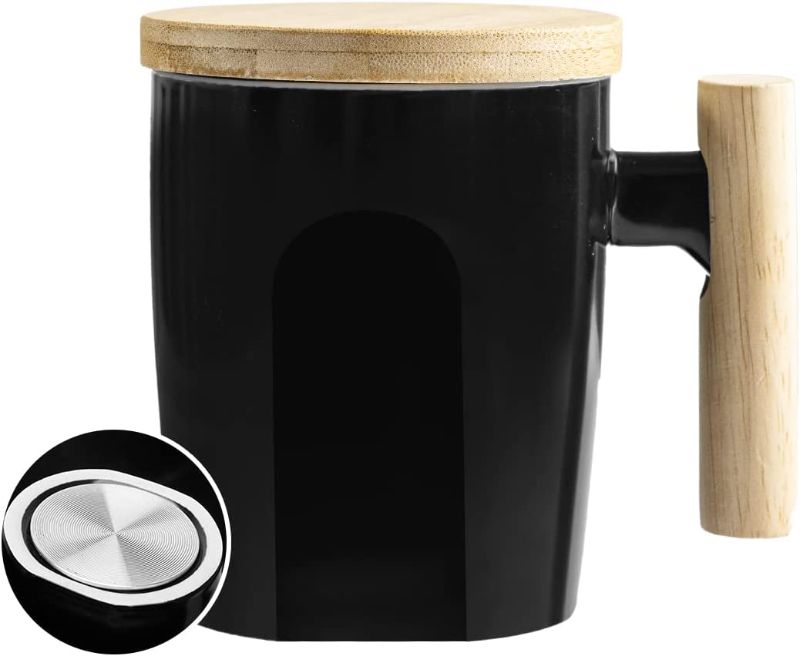 Photo 1 of 
HOWAY Flat Bottom Mug with Wood Lid, Ceramic Tea Cup for Coffee Warmer, Flat Bottomed, Wooden Handle, 14oz
Color:Black

